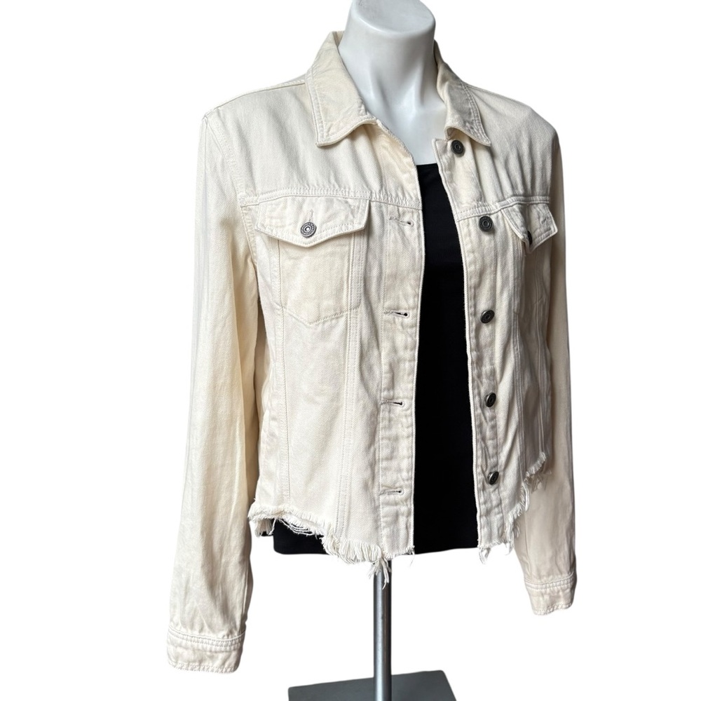 HIDDEN JEANS Rebel Fray Hem Denim Trucker Jacket in Cream, Sz L - Picture 7 of 16